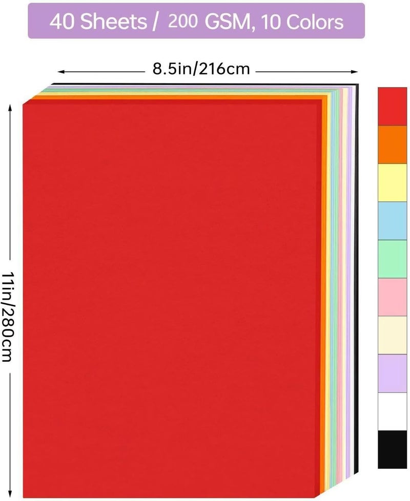 ALEWAPO Colored Cardstock 8.5 x 11 Assorted, 40 Sheets, 10 Colors Colored Copy Paper, 75 LB/200 GSM Construction Paper, ThickPaper Cardstock 8.5 x 11 for DIY Crafts, Kids School Supplies, Cricut - Image 2
